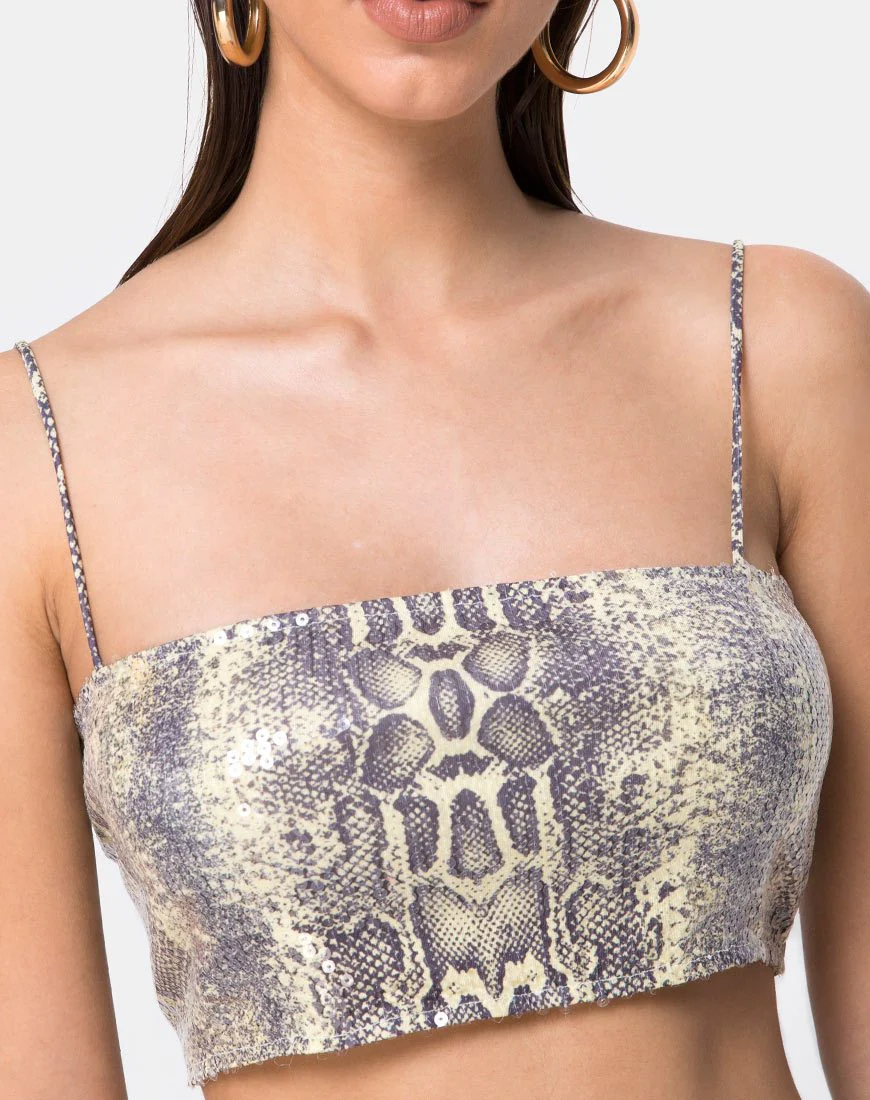Kylie Crop Top in Acid Snake Klarer Paillettenstoff - Image 5