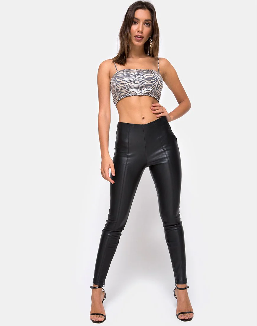 Kylie Crop Top in Tiger mit klarem Paillettenbesatz - Image 3