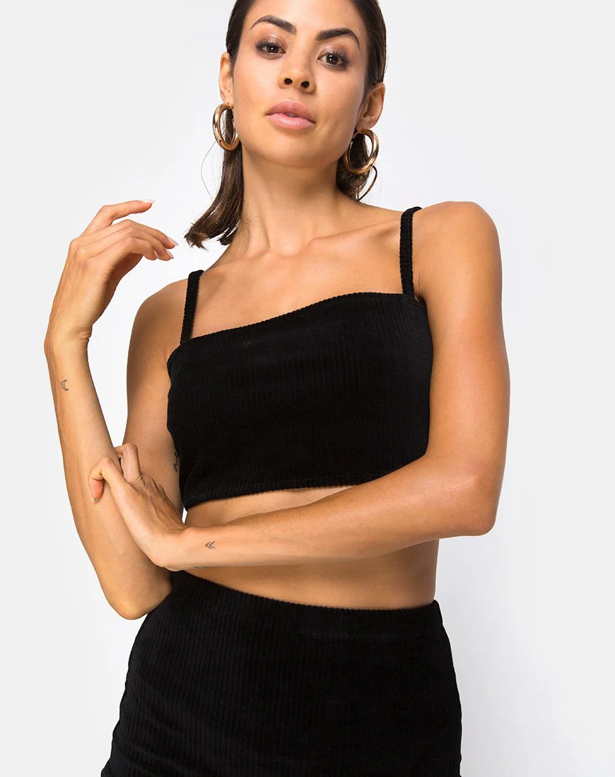 Kylie Top aus Samtripp Schwarz