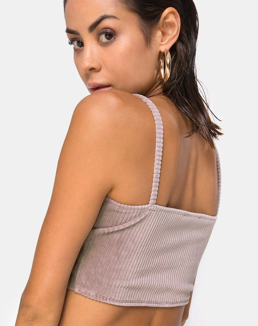 Kylie Crop Top in Rippe Taupe - Image 2