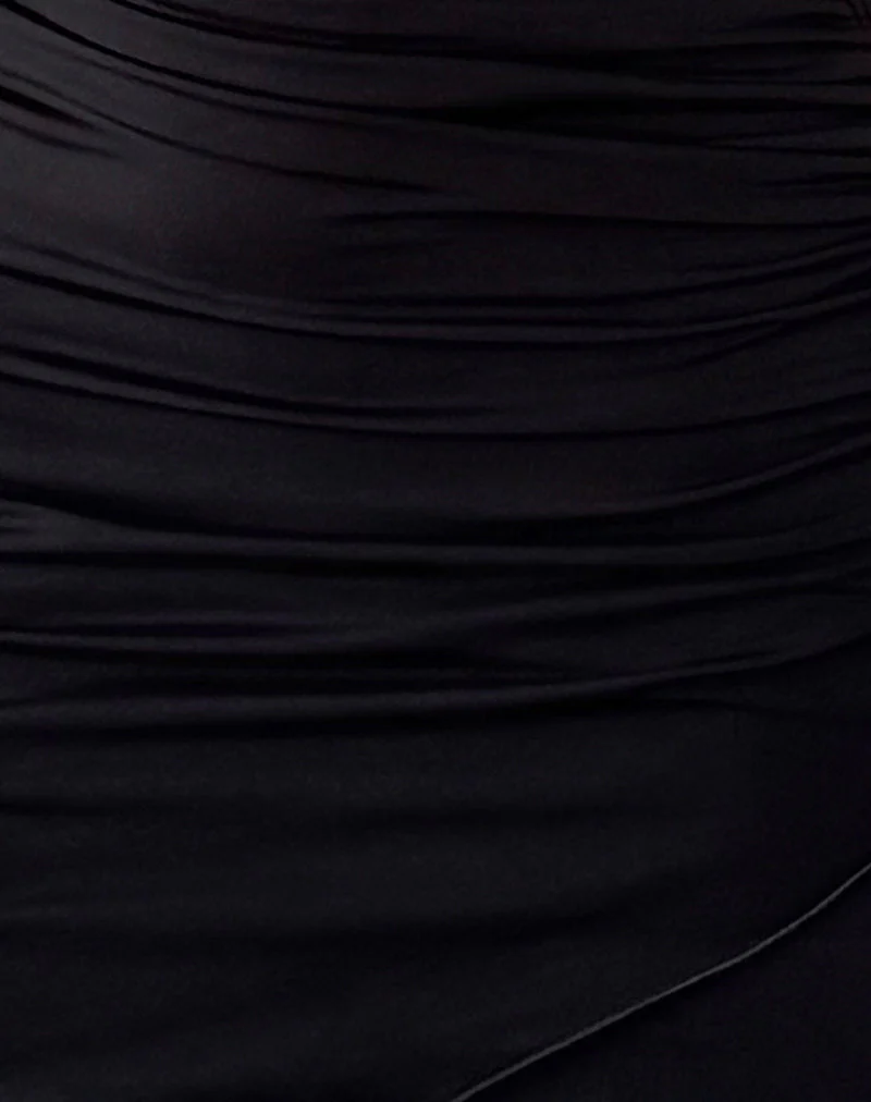 Kyrie Wickelkleid mit Neckholder aus glattem Schwarz - Image 6