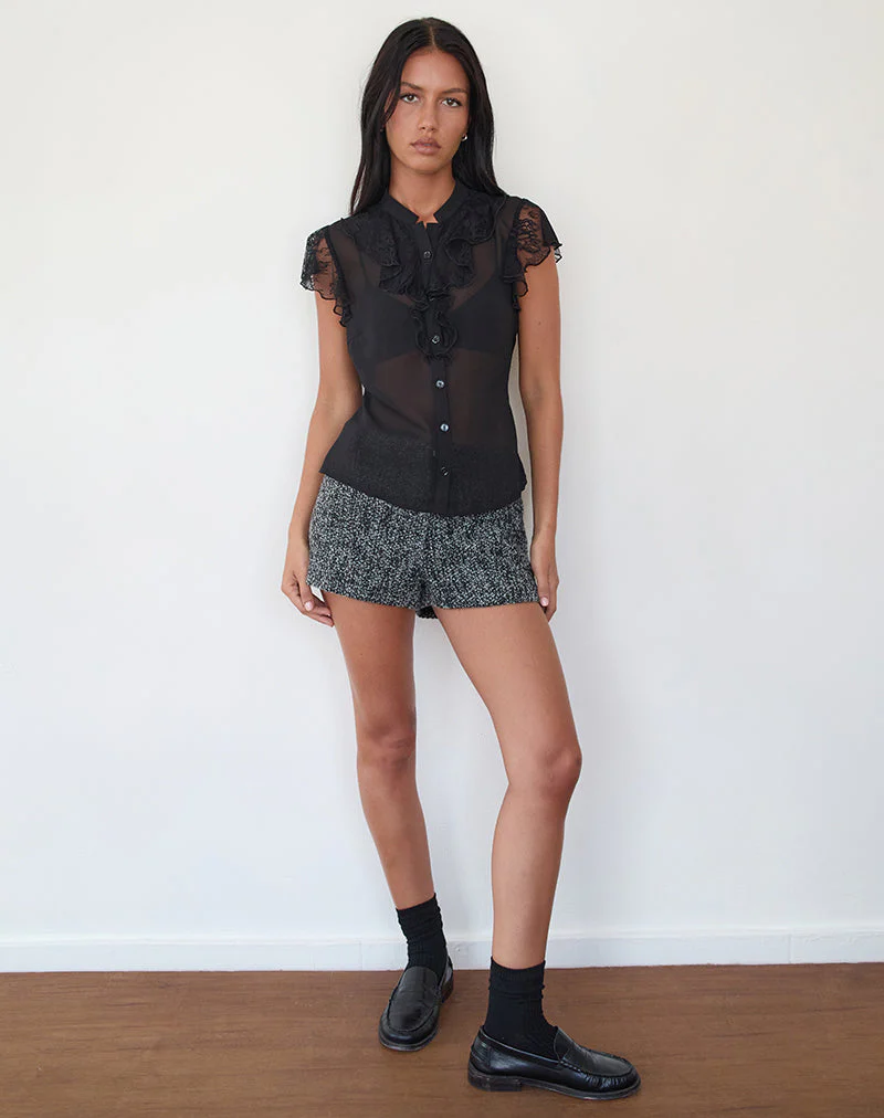 Lada Bluse aus schwarzem Chiffon mit Spitzenbesatz - Image 4