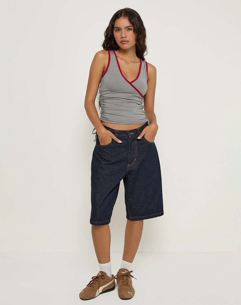 Laird Wrap Top in Grau mit roter Adrenalin-Bindung - Image 3