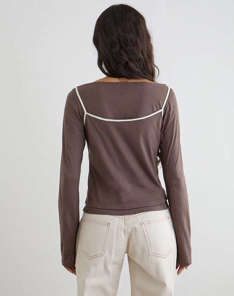 Laken Long Sleeve Top in Walnut with Vanilla Ice Binding - Image 4