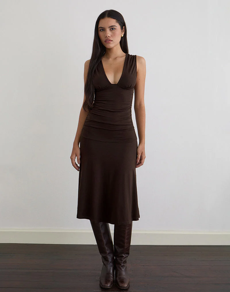 Laluma Midikleid in Bitterschokolade - Image 3