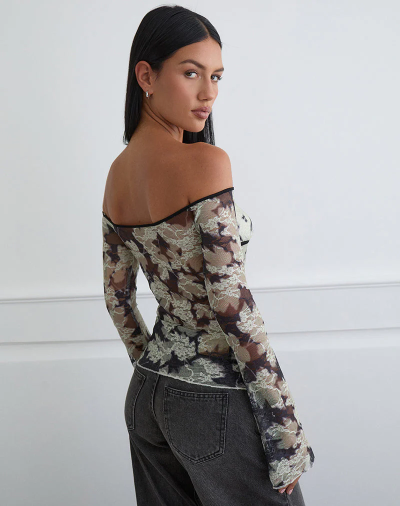 Laluna Top in Silhouette Leaf Elfenbein Schwarz - Image 3
