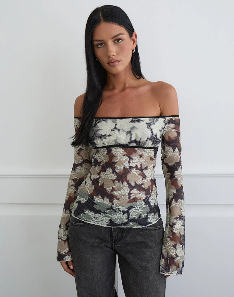 Laluna Top in Silhouette Leaf Elfenbein Schwarz - Image 5