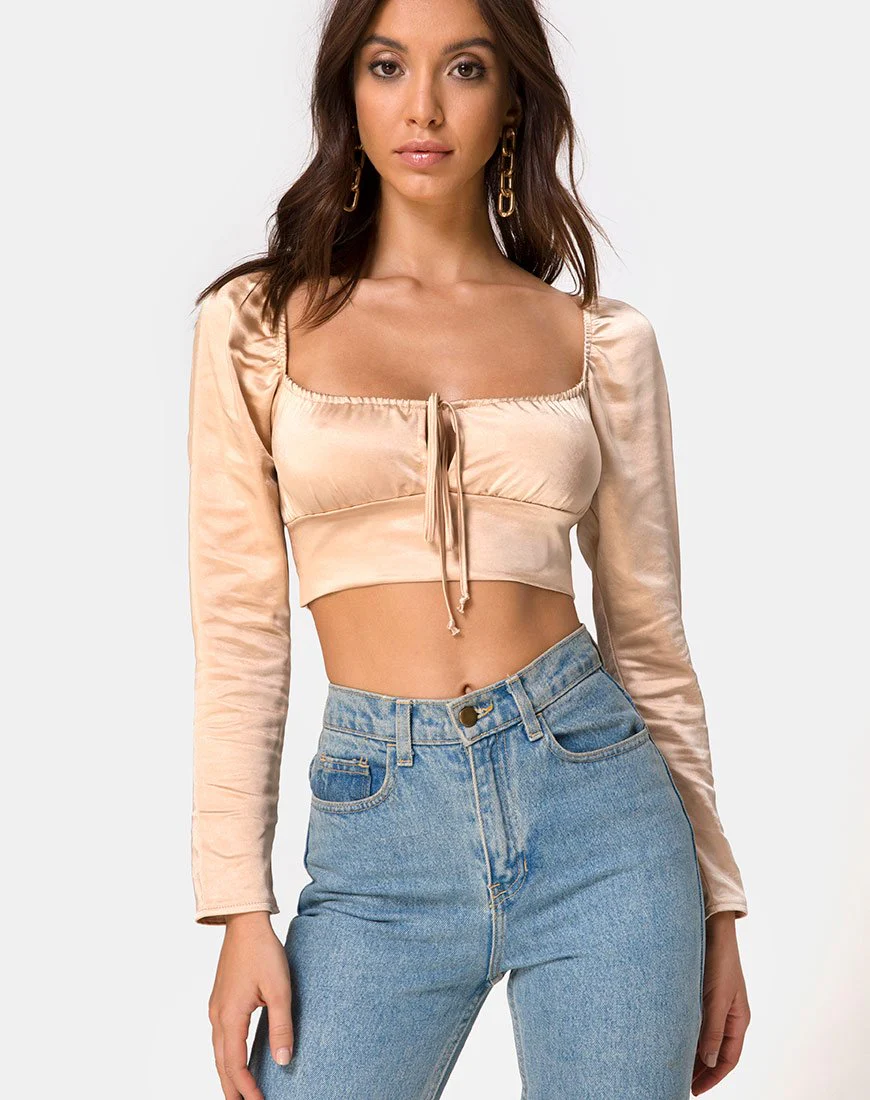 Laman Crop Top aus Satin Champagner