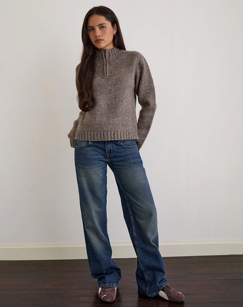 Lamara Quater Zip Pullover in Dunkelbraun Marl - Image 4
