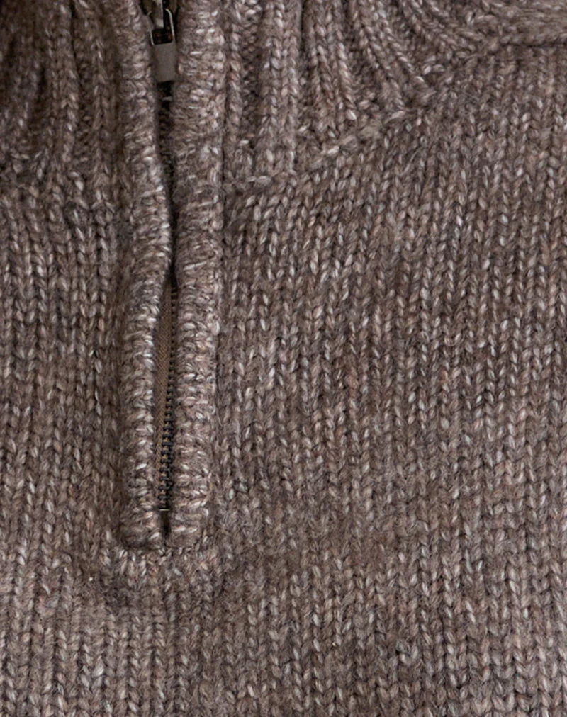 Lamara Quater Zip Pullover in Dunkelbraun Marl - Image 7