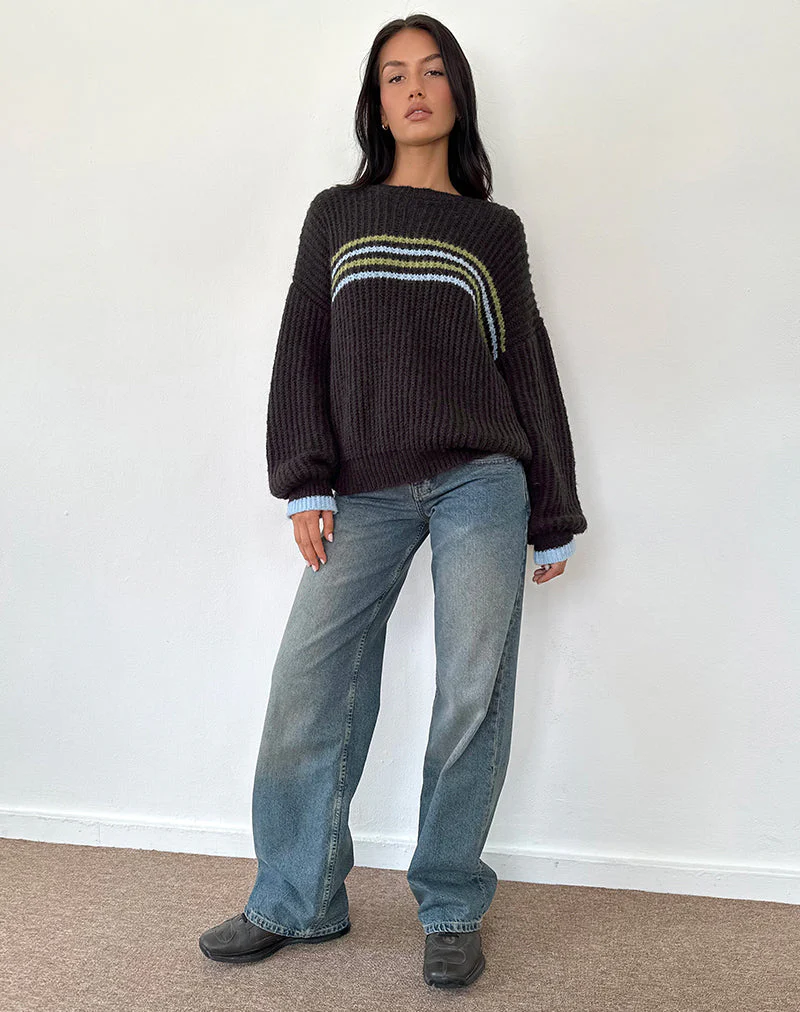 Lamees Pullover aus braunem Strick mit Streifen - Image 3