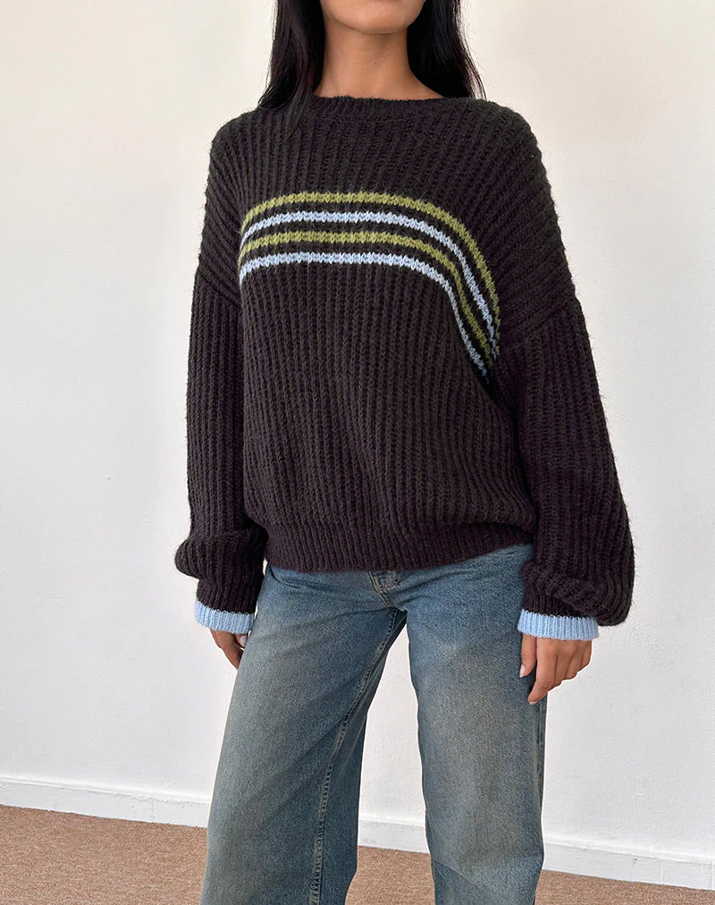 Lamees Pullover aus braunem Strick mit Streifen - Image 4