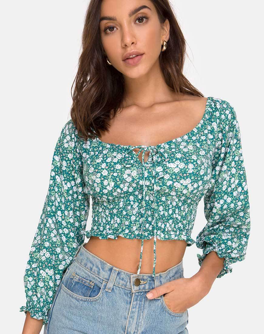 Lancer Crop Top in Grün mit Blumenmuster