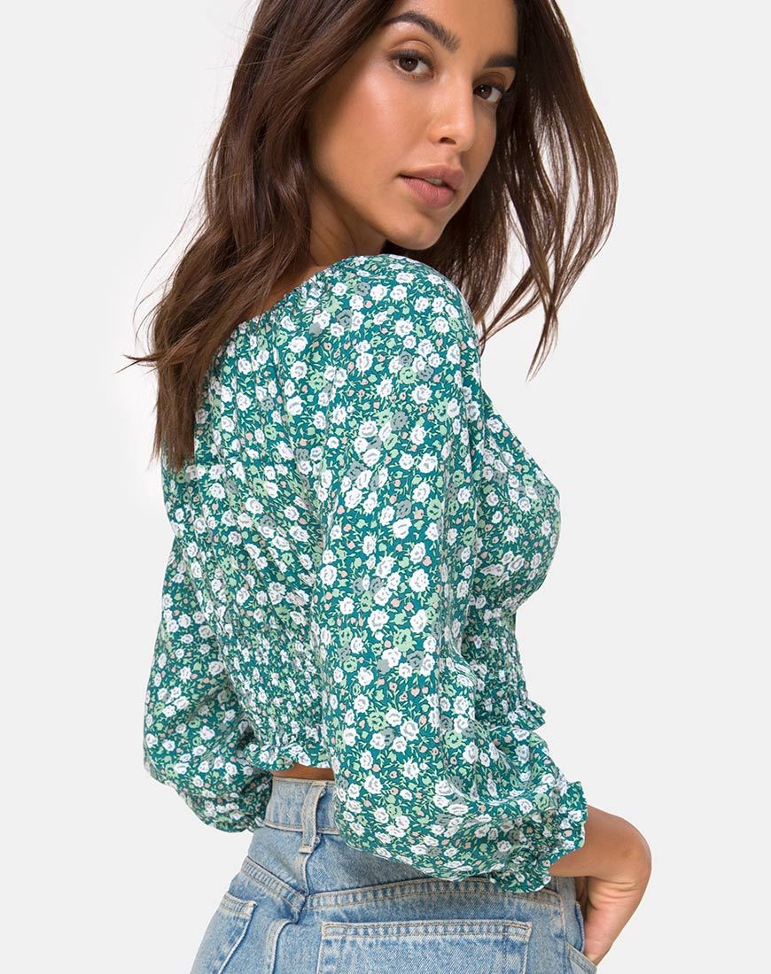 Lancer Crop Top in Grün mit Blumenmuster - Image 2