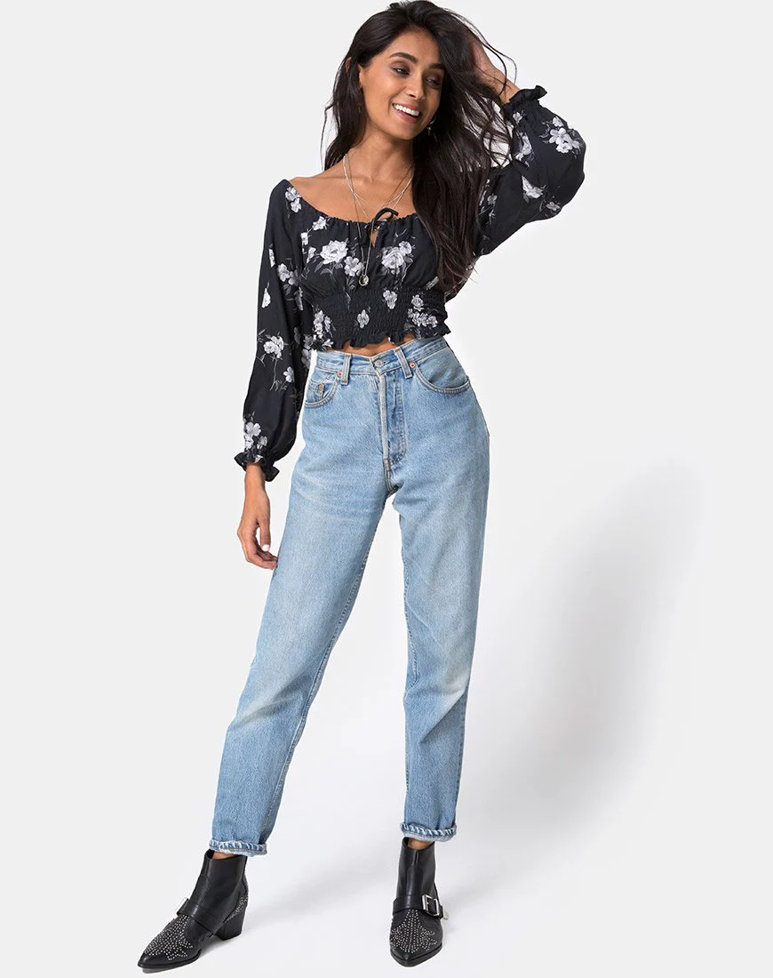 Lancer Crop Top in Mono Flower Schwarz - Image 3