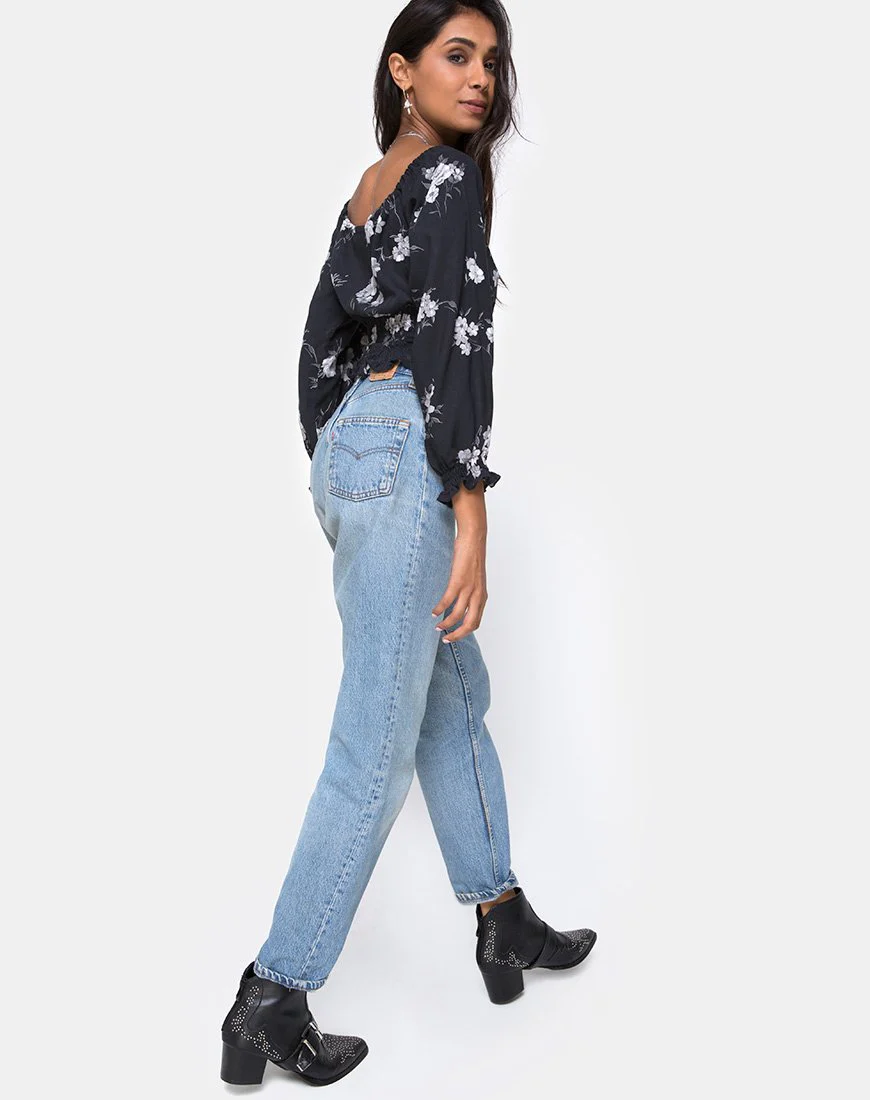 Lancer Crop Top in Mono Flower Schwarz - Image 4