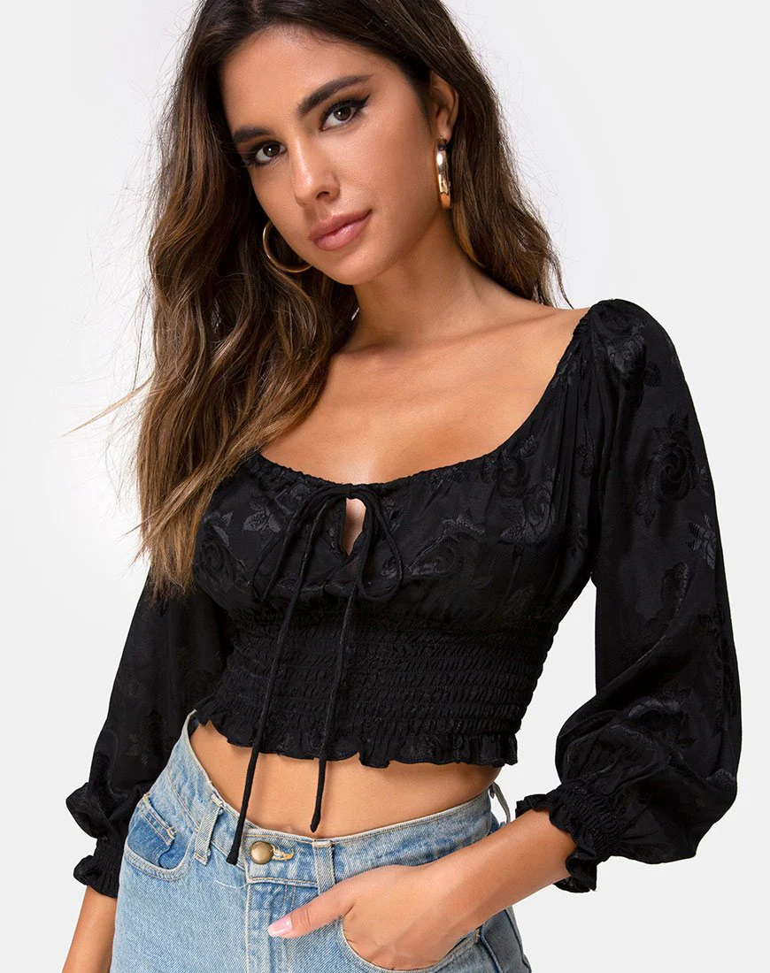 Lancer Crop Top in Satin Rose Schwarz