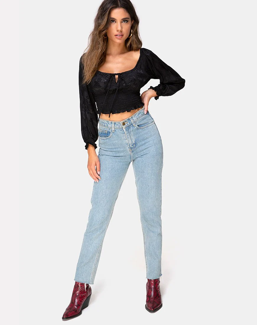 Lancer Crop Top in Satin Rose Schwarz - Image 3