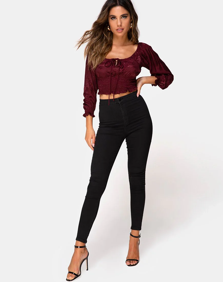 Lancer Crop Top in Satin Rose Burgundy - Image 3