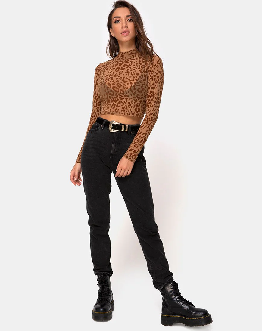 Lara Crop Top in Tierflock Tan Braun - Image 3