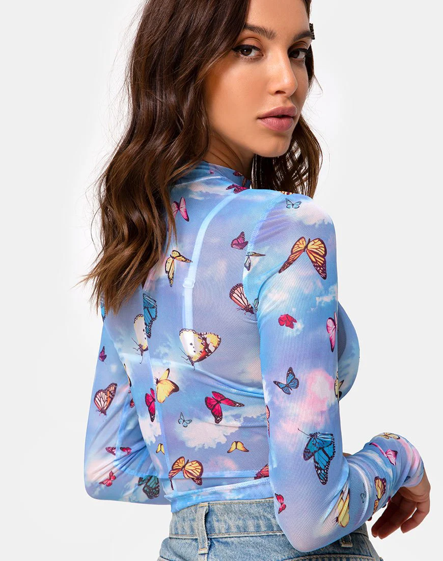 Lara Top aus Mesh Blau Schmetterling - Image 2