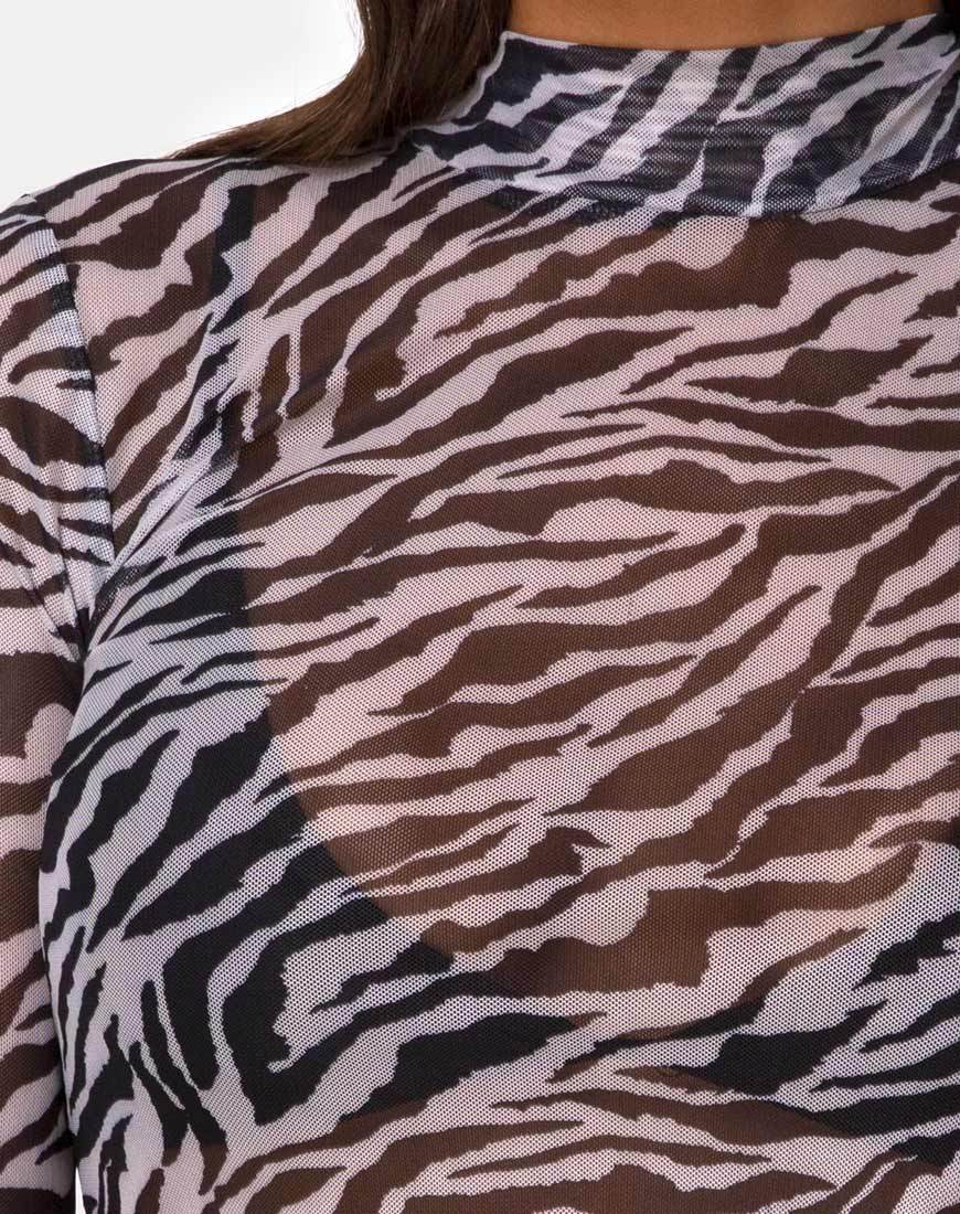 Lara Crop Top aus Netz 90er Jahre Zebra Schwarz und Weiß - Image 5