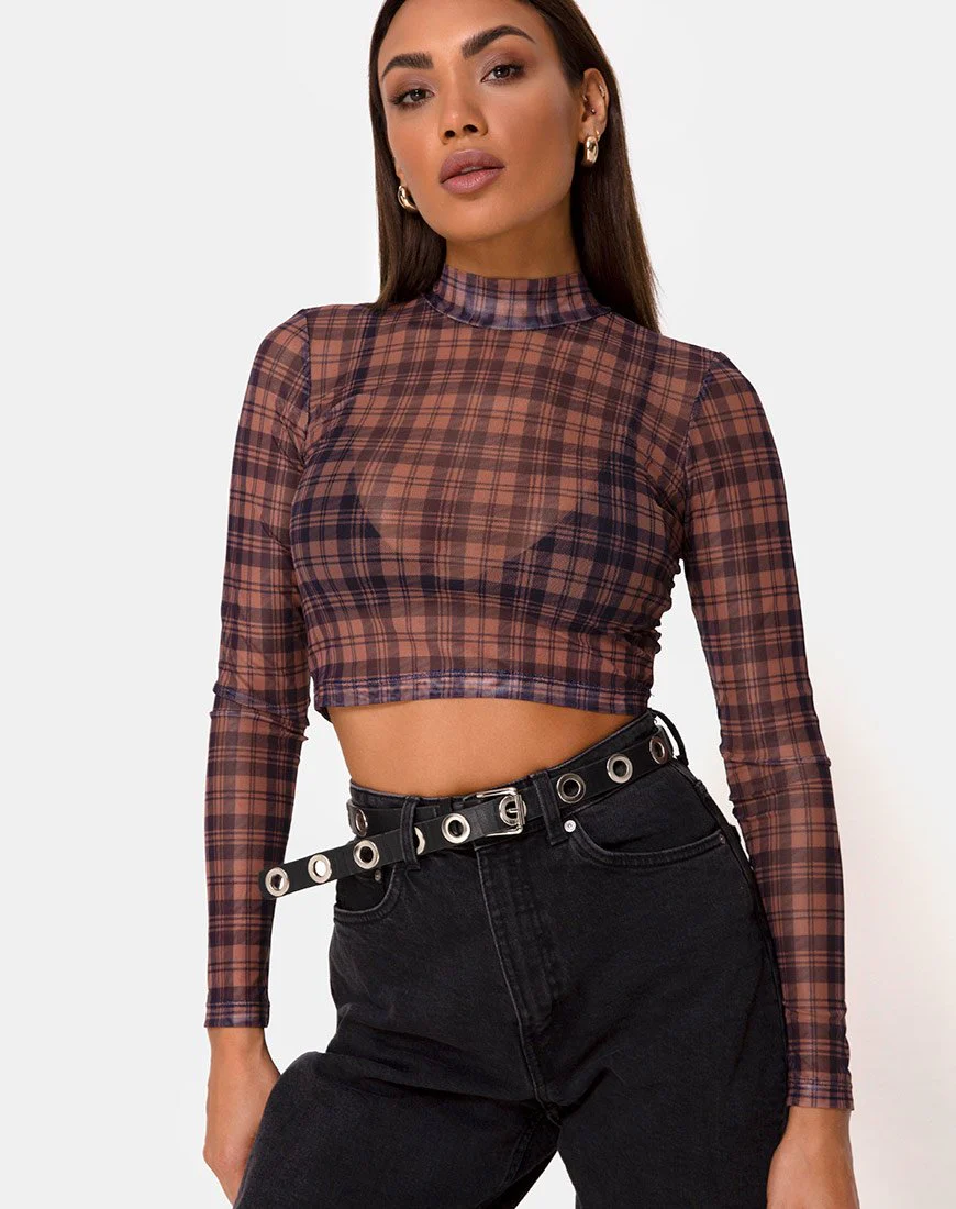 Lara Crop Top in Netz Checking Out Braun