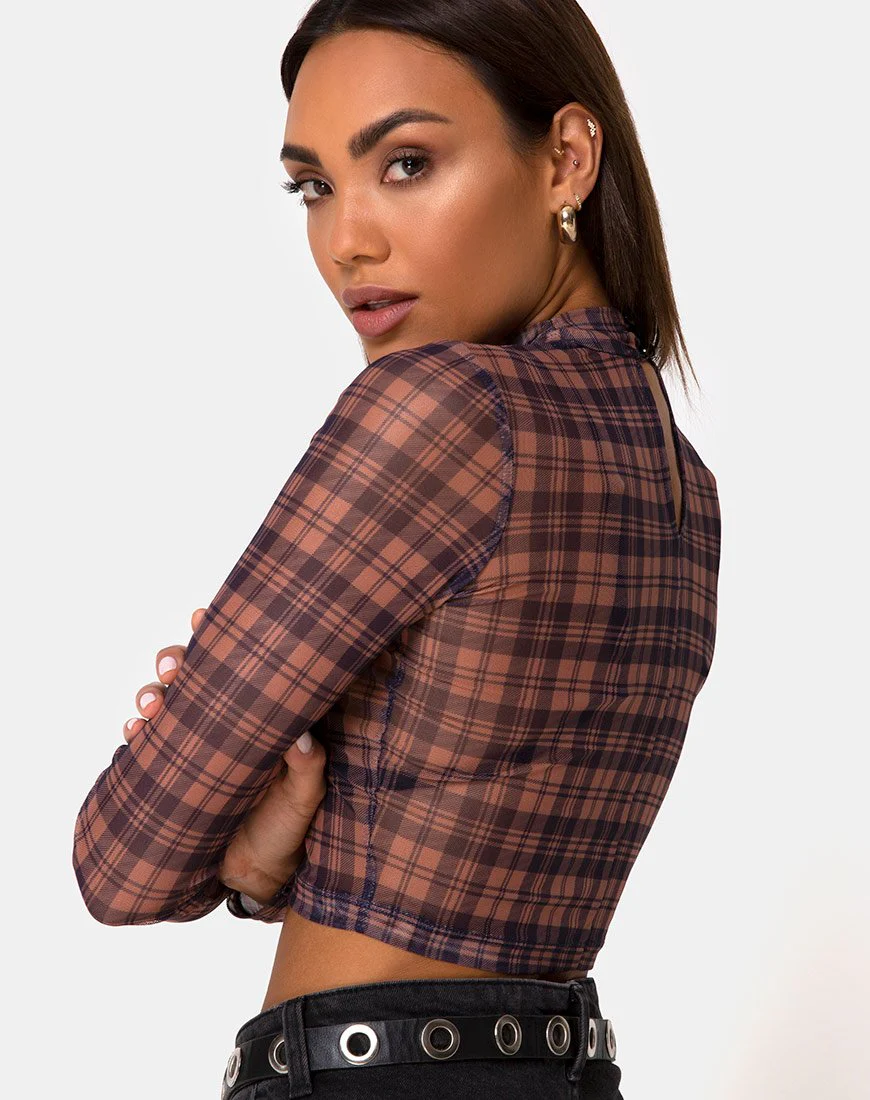 Lara Crop Top in Netz Checking Out Braun - Image 2