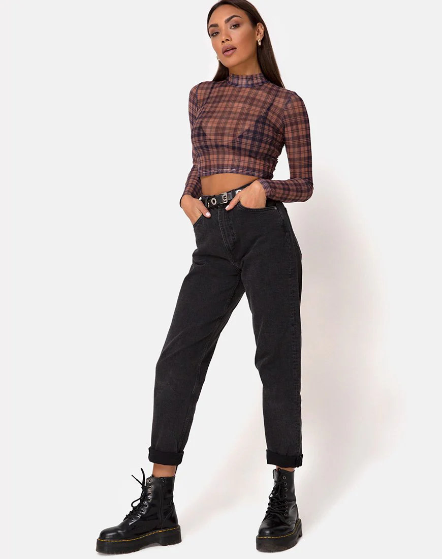 Lara Crop Top in Netz Checking Out Braun - Image 3