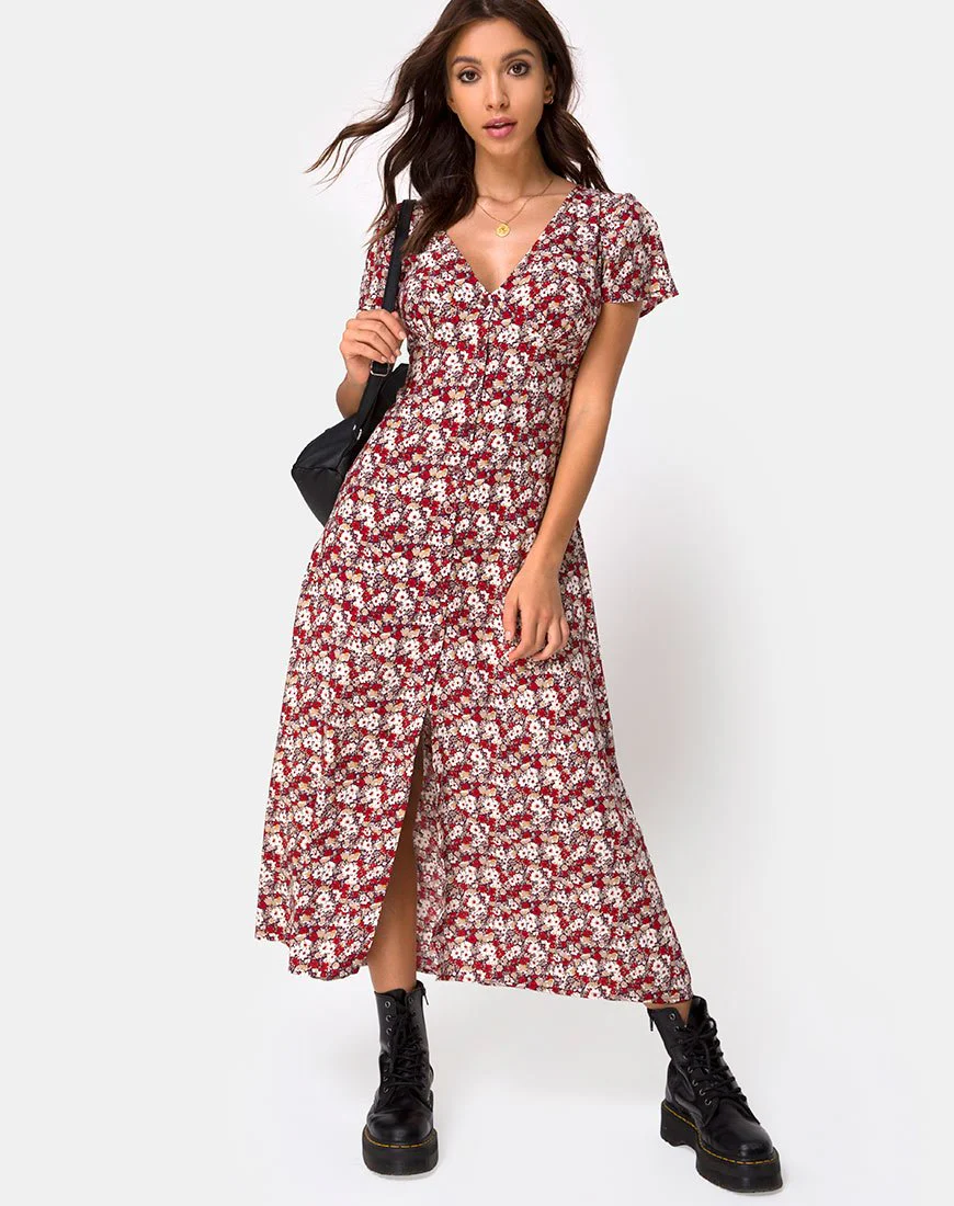 Larin Midikleid mit floralem Charme Rot - Image 2