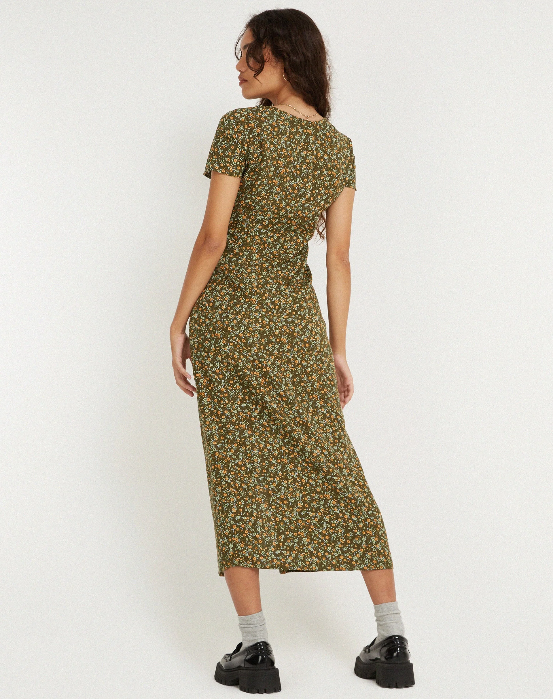 Larin Midikleid in Khaki mit Grunge-Blumenmuster - Image 4