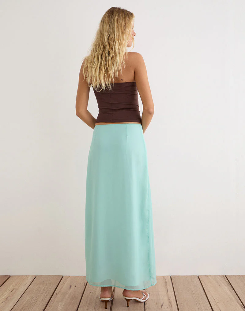 Larina Maxi Skirt in Chiffon Floral Sequin Turquoise - Image 5