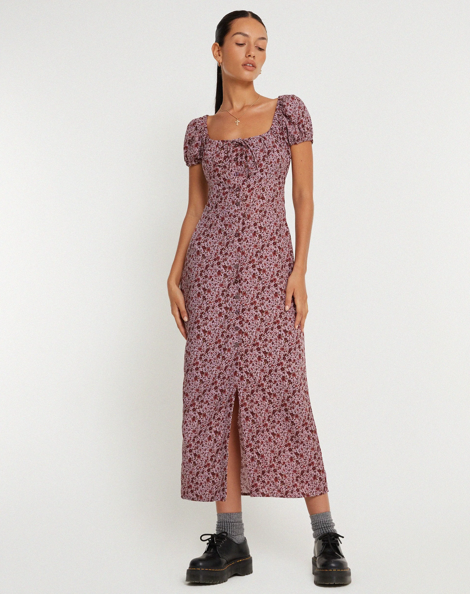 Larson Midikleid mit 90er-Jahre-Blumenmuster in Burgunderrot - Image 3