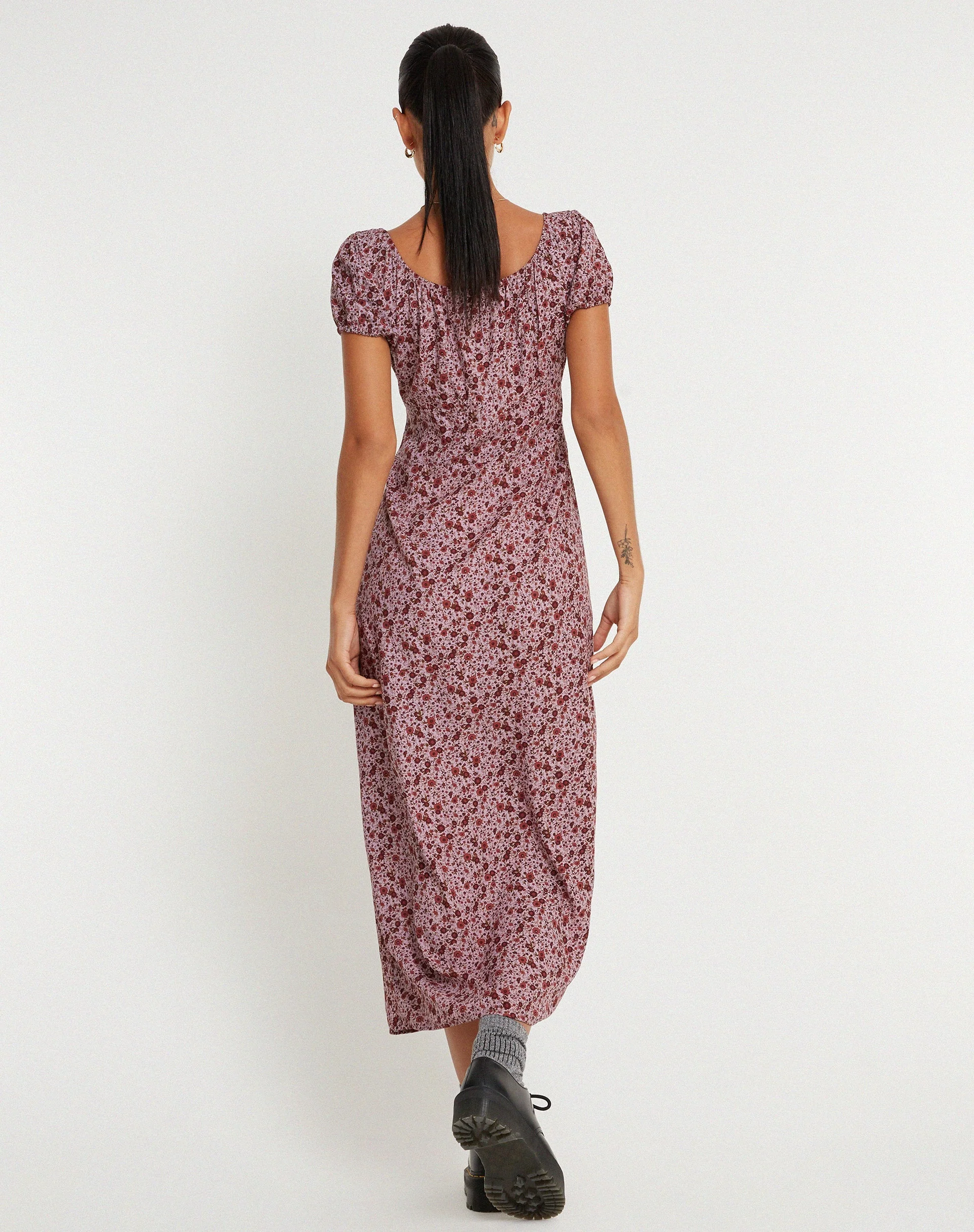 Larson Midikleid mit 90er-Jahre-Blumenmuster in Burgunderrot - Image 4
