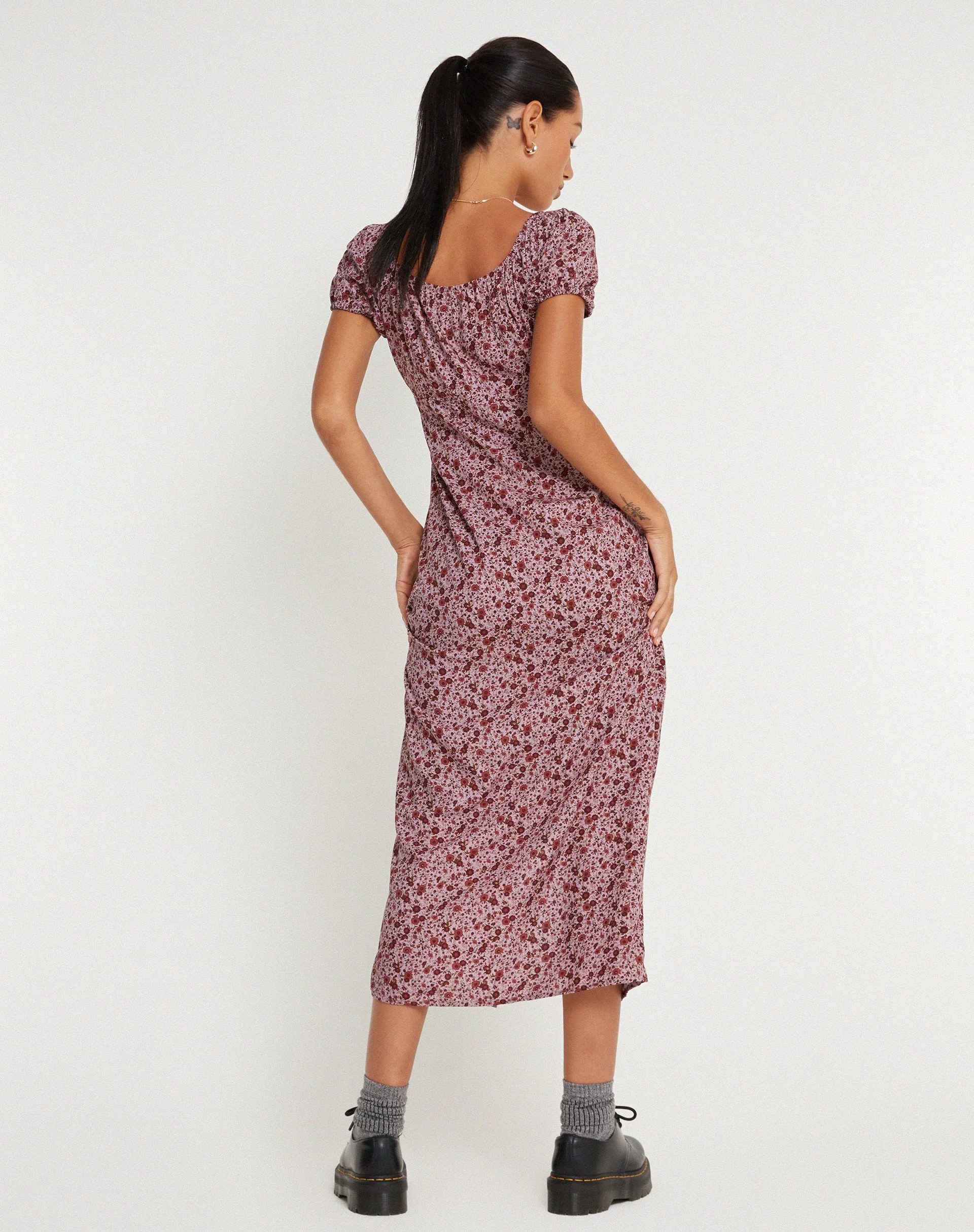 Larson Midikleid mit 90er-Jahre-Blumenmuster in Burgunderrot - Image 6
