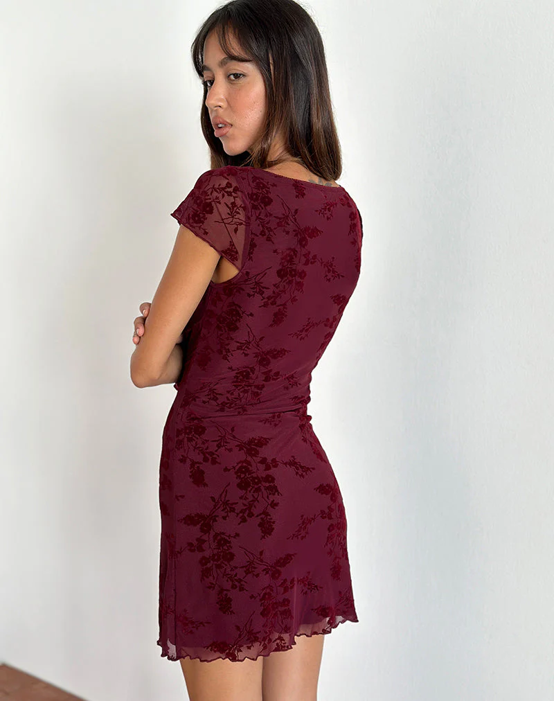 Lashka Minikleid in Botanical Flower Maroon - Image 3