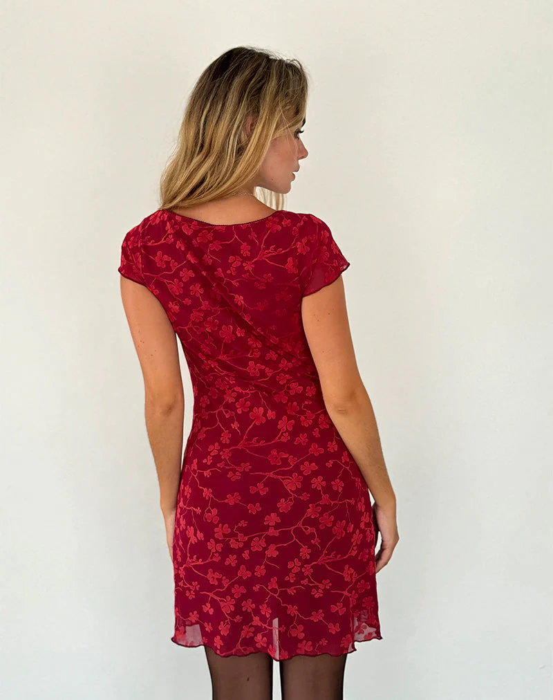 Lashka Minikleid in Rot Grunge Floral Flock - Image 5