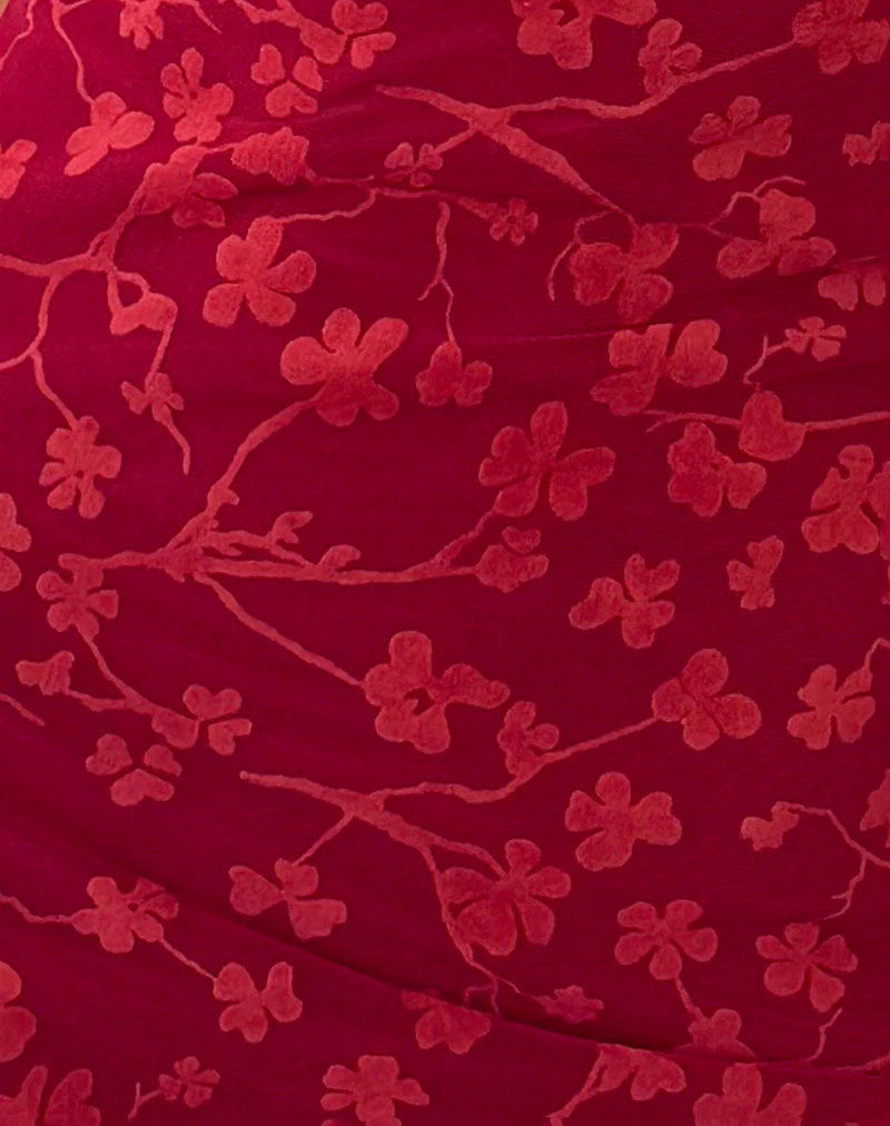 Lashka Minikleid in Rot Grunge Floral Flock - Image 6