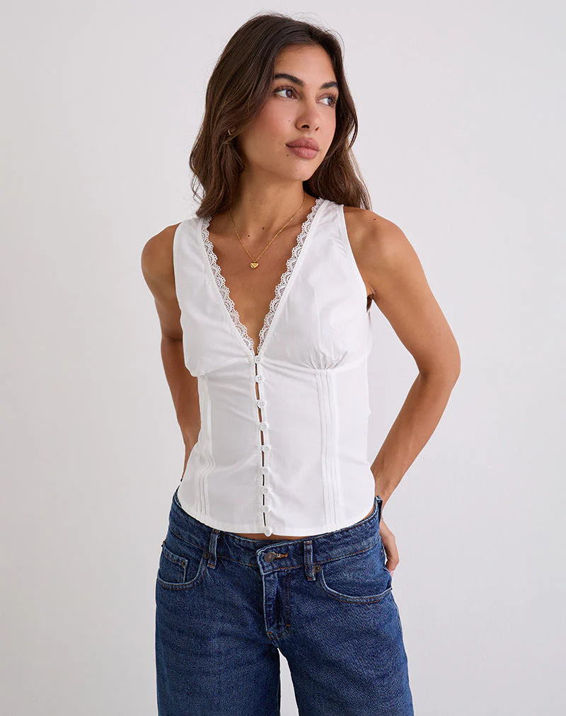 Lasily Ärmelloses Korsett-Top in Weiß - Image 4