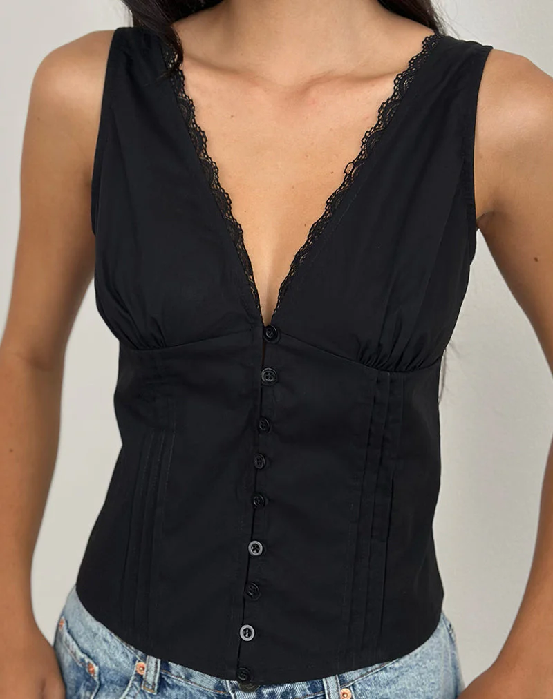 Lasily V-Ausschnitt Korsett-Top in Schwarz - Image 5