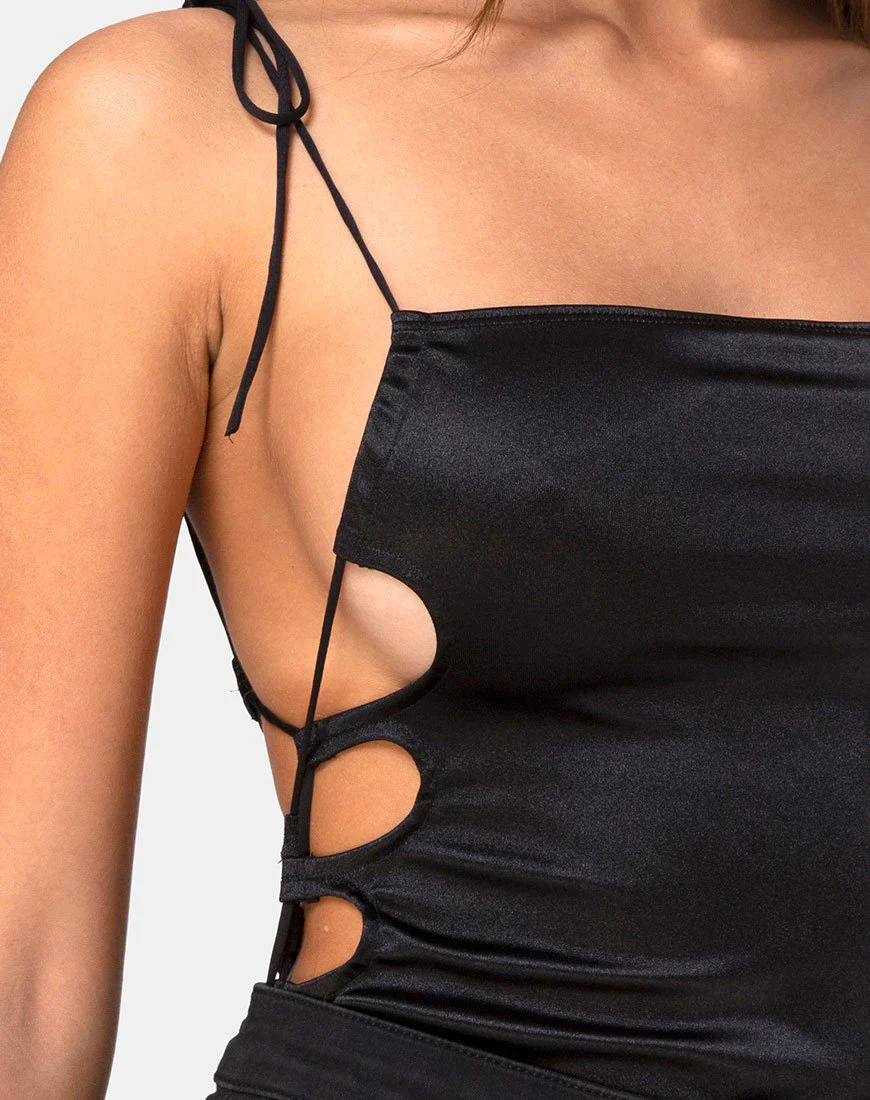 Lati Geschnürtes Mieder aus Satin Schwarz - Image 5