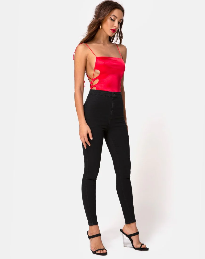Lati Geschnürtes Mieder in Satin Rot - Image 3