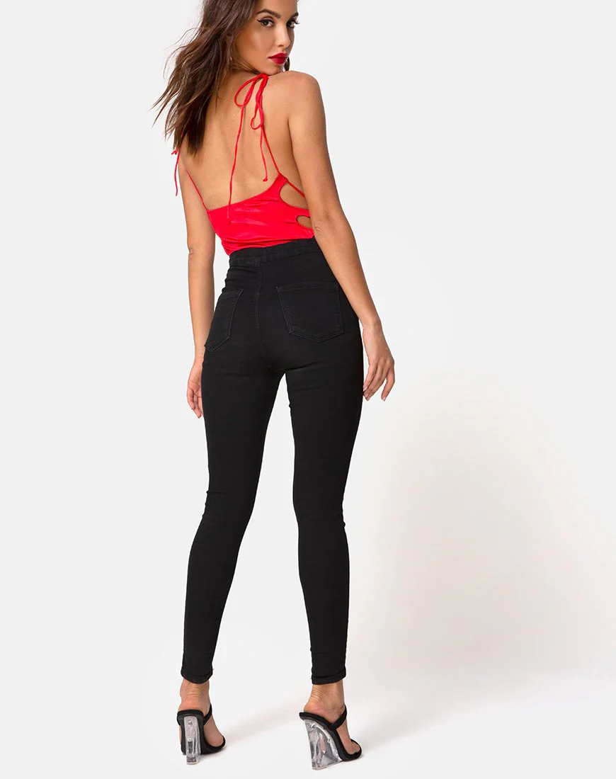 Lati Geschnürtes Mieder in Satin Rot - Image 4