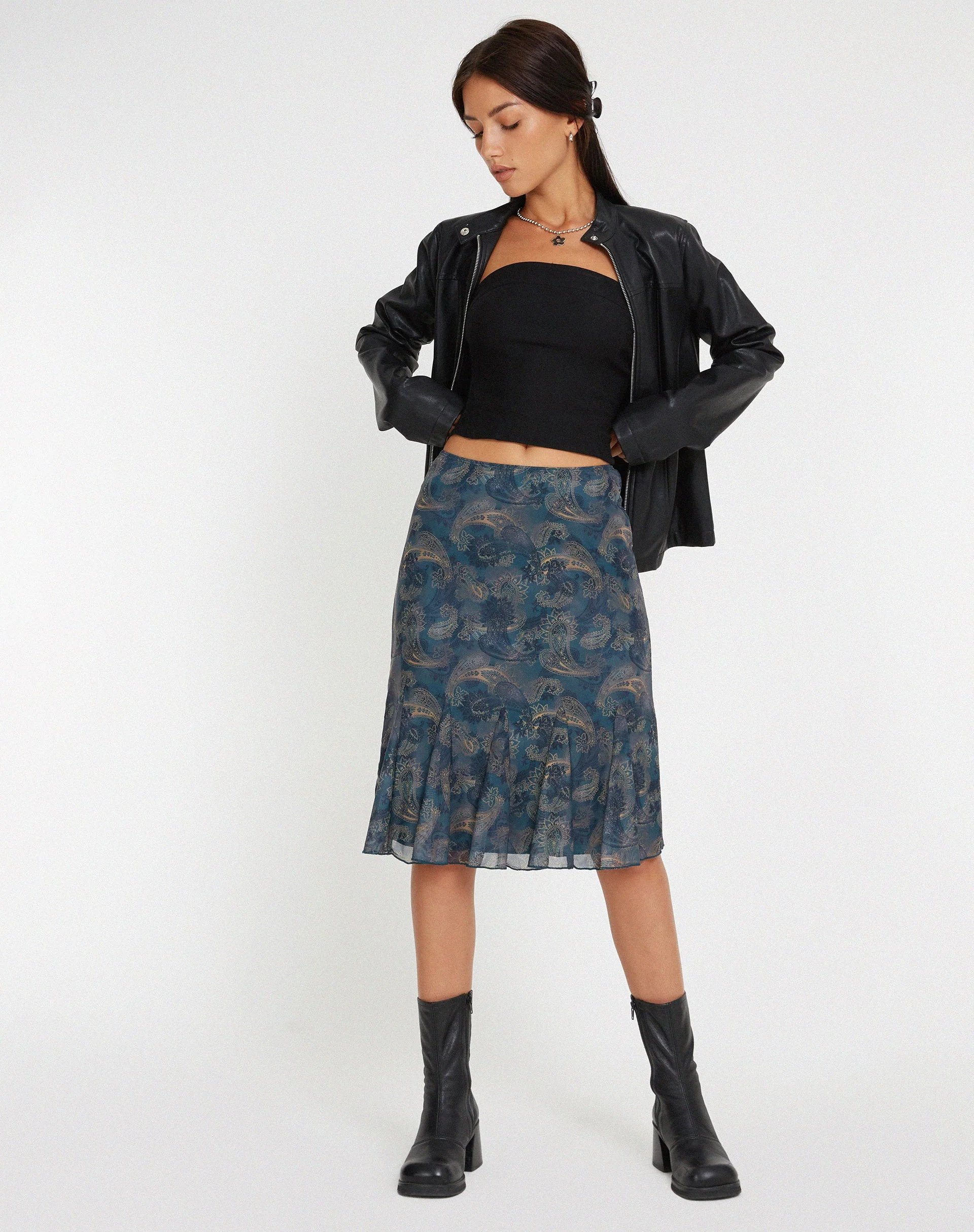 Latrix Midirock aus Mesh in Blau mit Paisley-Muster