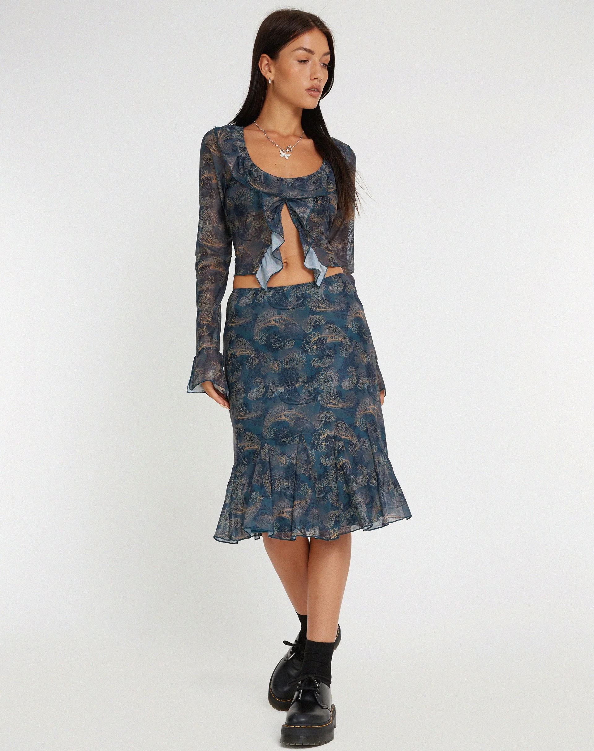 Latrix Midirock aus Mesh in Blau mit Paisley-Muster - Image 4