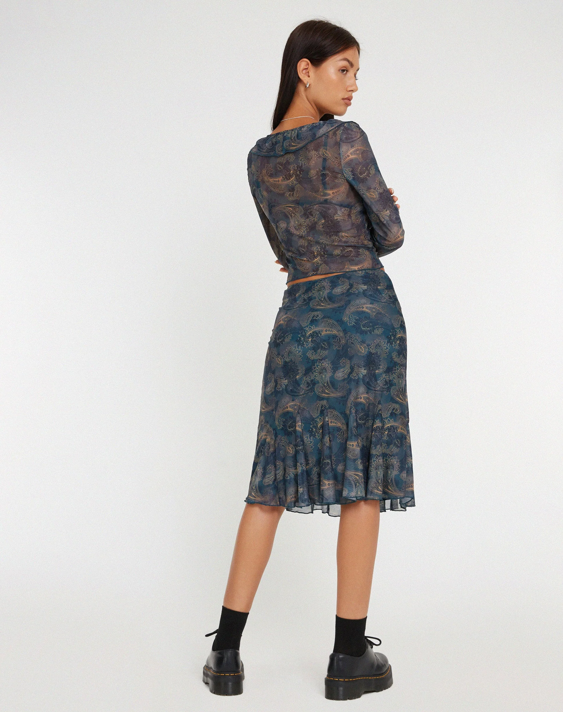 Latrix Midirock aus Mesh in Blau mit Paisley-Muster - Image 5