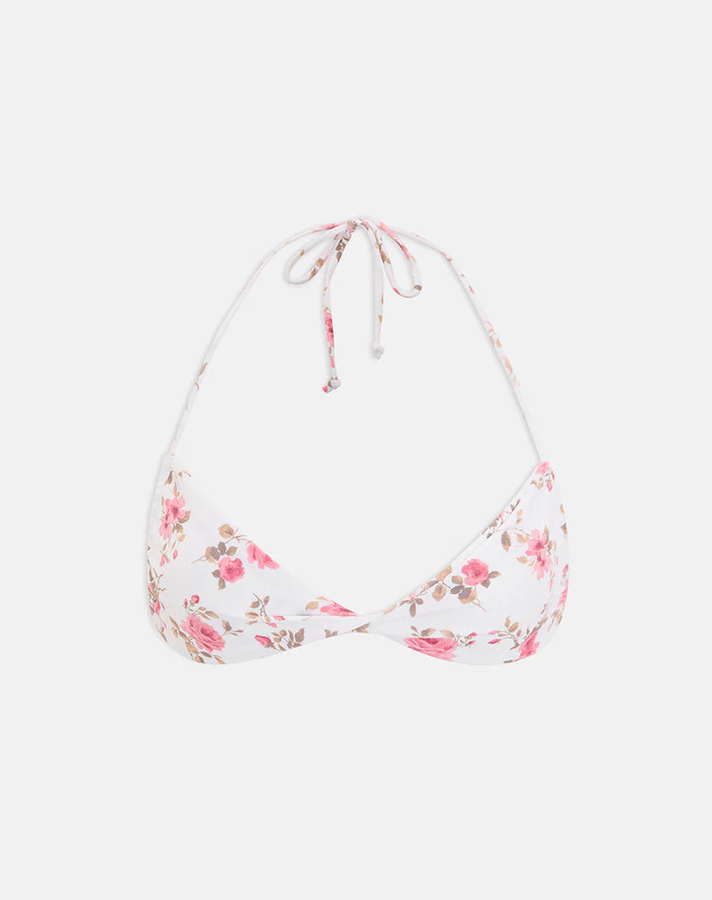 Laufey Bikini Top in White with Pink Floral Bloom - Image 4