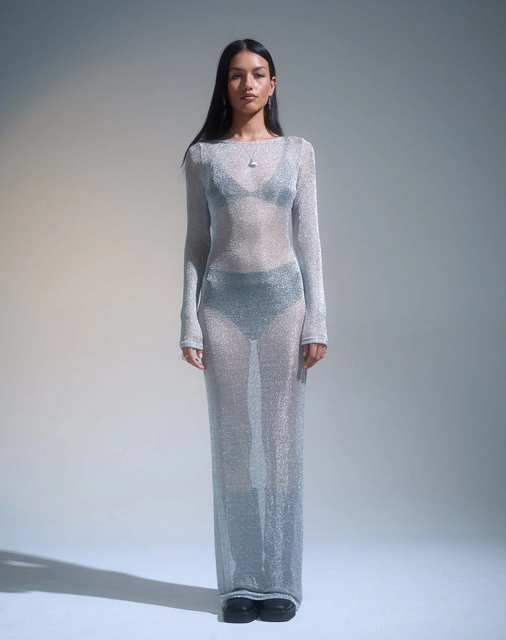 Lavinia Langärmeliges Maxikleid aus Silberkette - Image 6