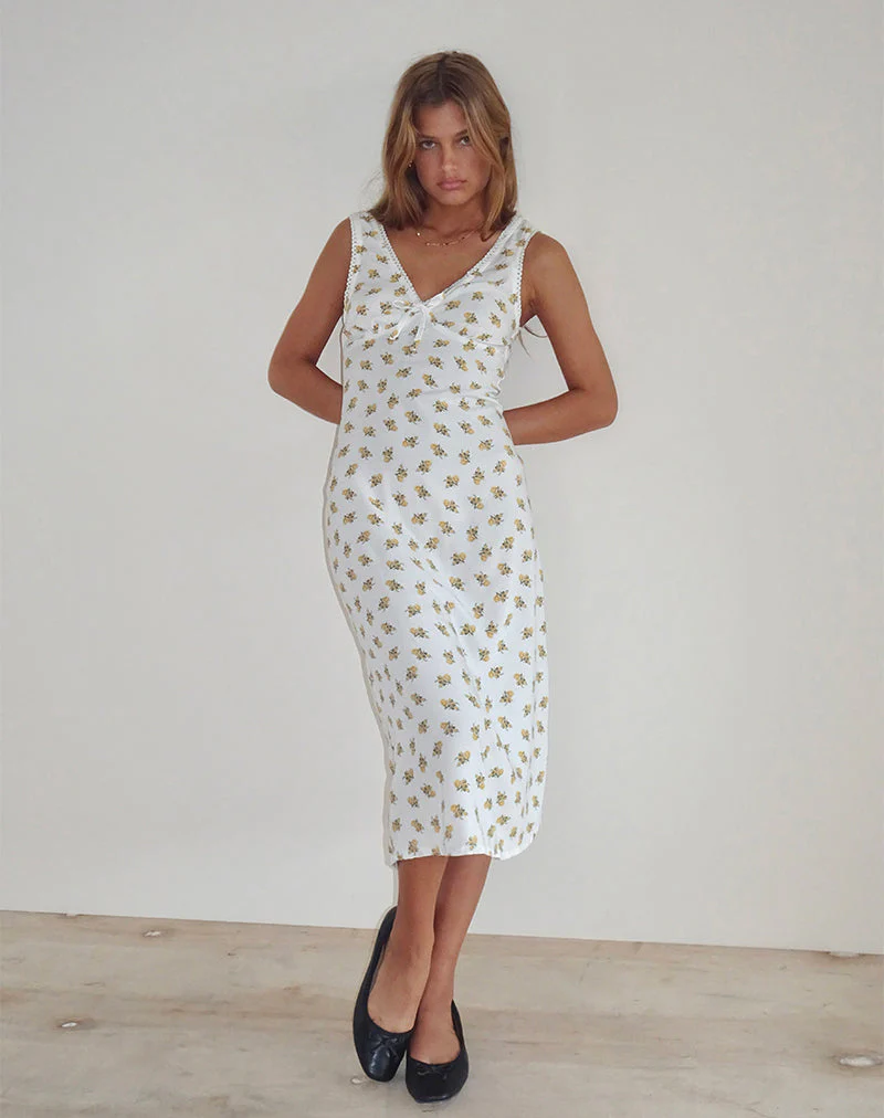 Lavisha Midikleid in Funshine Floral Off White