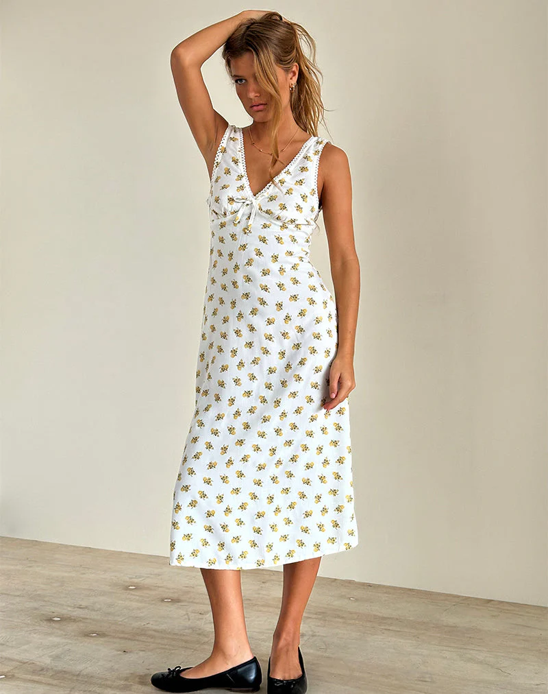 Lavisha Midikleid in Funshine Floral Off White - Image 4
